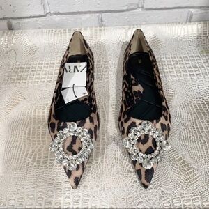 Zara Leopard Print Flats with Crystal Accents